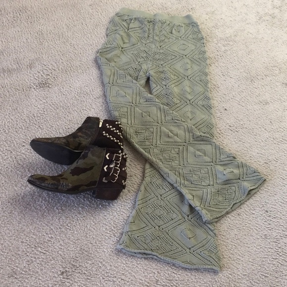 FP BEACH/“GET AWAY”SAGE CROCHET KNIT FLAIRED PANTS/NEW - Picture 5 of 9
